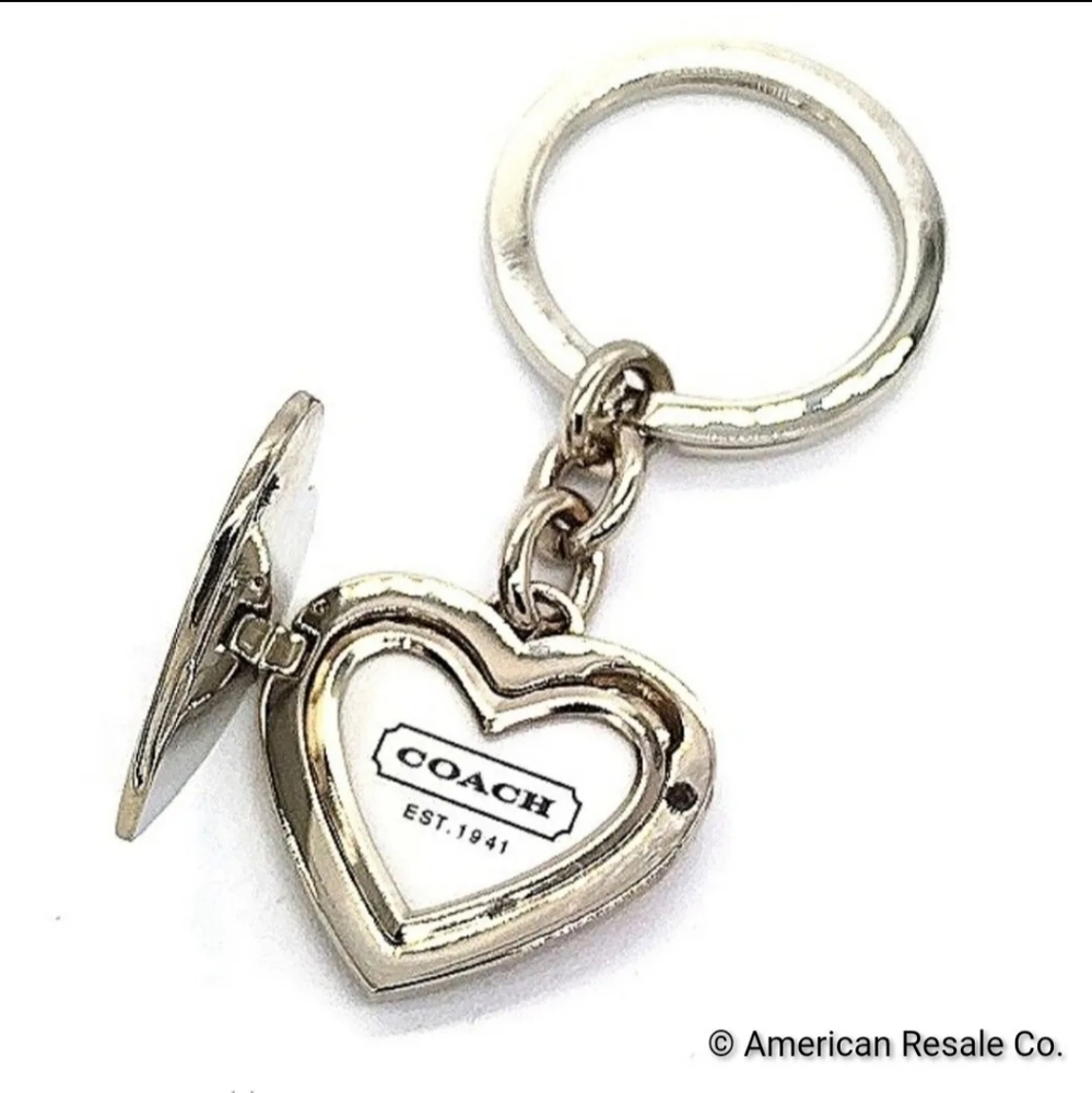 COACH Vintage Rare Red Silver Heart Locket Keychain Fob #1657 - Picture 5 of 6